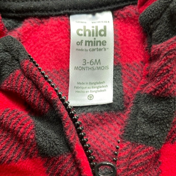 Child of Mine Plaid Red and Black Kids Hoodie with Moose Design Size 3-6 Months - Picture 5 of 6